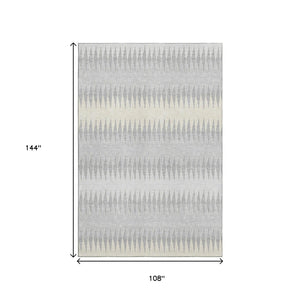 HomeRoots 9' X 12' Stylish Silver Ivory Gray Striped Washable Area Rug – Durable, UV Protected & Easy Care! 668999