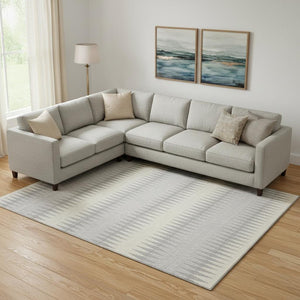 HomeRoots 9' X 12' Stylish Silver Ivory Gray Striped Washable Area Rug – Durable, UV Protected & Easy Care! 668999