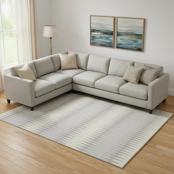 HomeRoots 9' X 12' Stylish Silver Ivory Gray Striped Washable Area Rug – Durable, UV Protected & Easy Care! 668999
