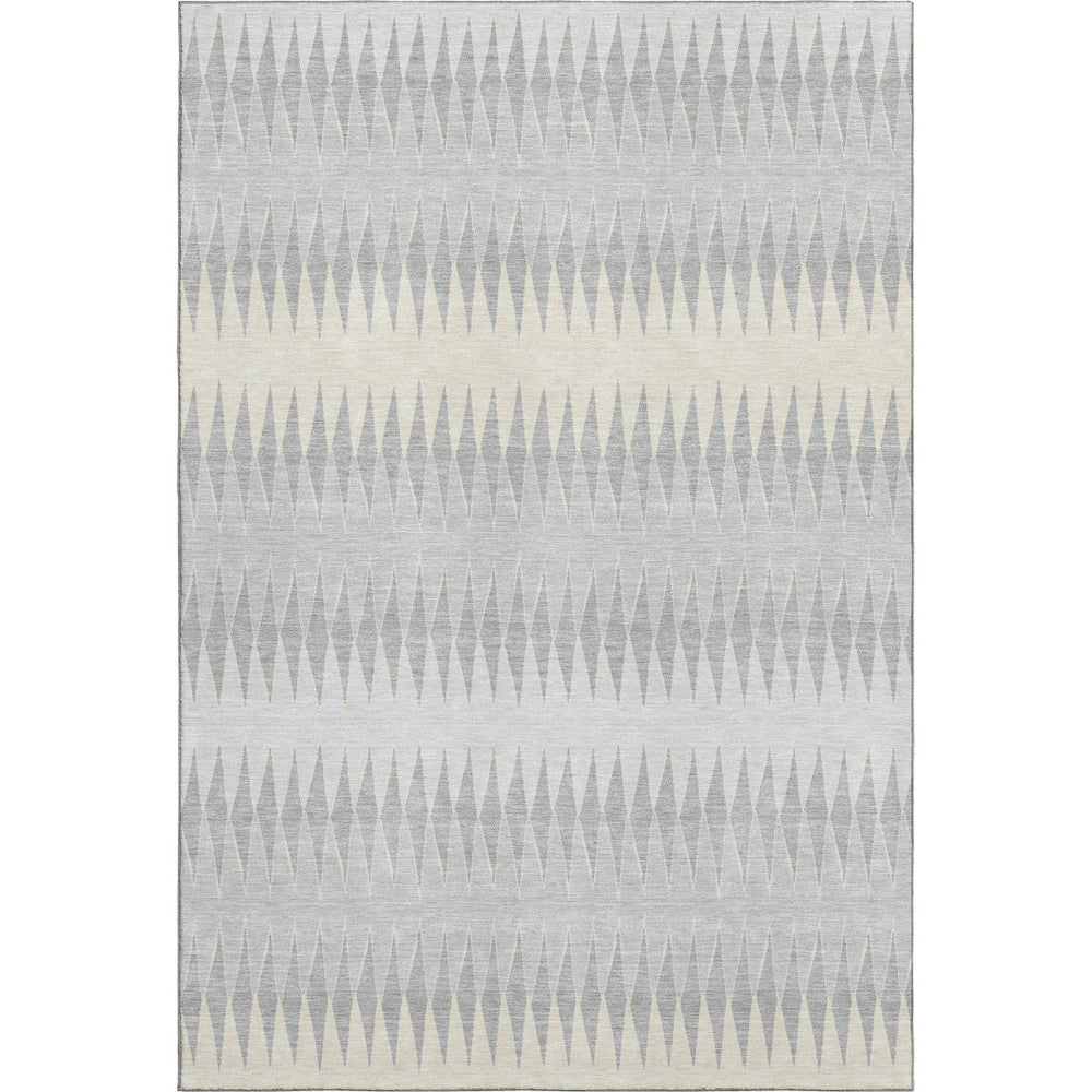 HomeRoots 9' X 12' Stylish Silver Ivory Gray Striped Washable Area Rug – Durable, UV Protected & Easy Care! 668999