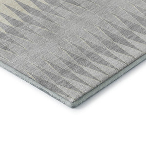 HomeRoots 9' X 12' Stylish Silver Ivory Gray Striped Washable Area Rug – Durable, UV Protected & Easy Care! 668999