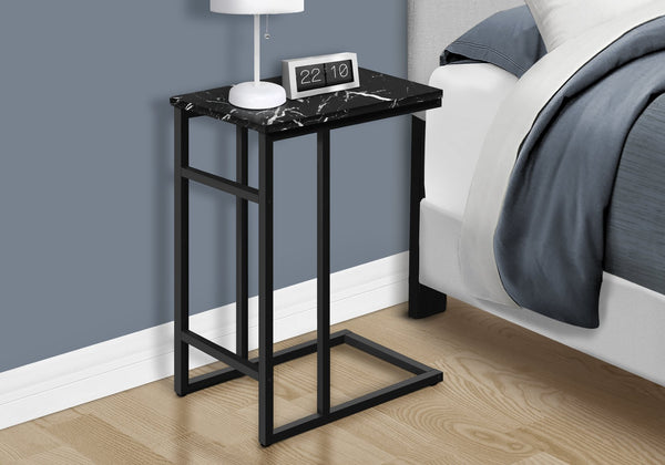 English Elm Accent Table, C-Shaped Snack & Side Table With Faux Black Marble Top And Sturdy Metal Frame, Modern Design B2710P218974