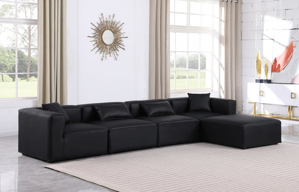 Cube Black Vegan Leather Modular Sectional 668Black-Sec5A Meridian Furniture