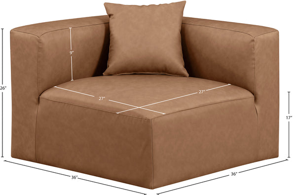 Cube Brown Vegan Leather Corner Chair 668Brown-Corner Meridian Furniture