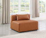 Cube Cognac Vegan Leather Armless Chair 668Cognac-Armless Meridian Furniture