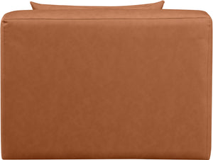 Cube Cognac Vegan Leather Armless Chair 668Cognac-Armless Meridian Furniture