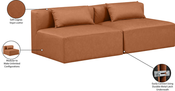 Cube Cognac Vegan Leather Modular Sofa 668Cognac-S72A Meridian Furniture