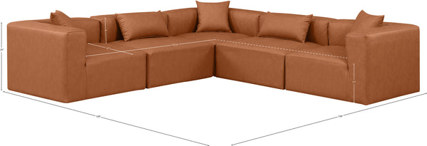 Cube Cognac Vegan Leather Modular Sectional 668Cognac-Sec5C Meridian Furniture