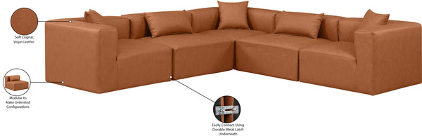 Cube Cognac Vegan Leather Modular Sectional 668Cognac-Sec5C Meridian Furniture