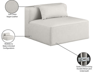 Cube Cream Vegan Leather Armless Chair 668Cream-Armless Meridian Furniture