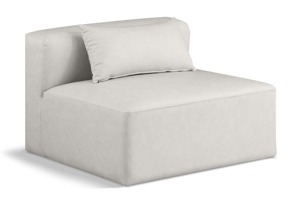 Cube Cream Vegan Leather Armless Chair 668Cream-Armless Meridian Furniture