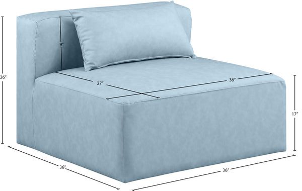 Cube Light Blue Vegan Leather Armless Chair 668LtBlu-Armless Meridian Furniture