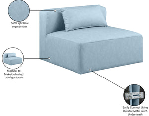 Cube Light Blue Vegan Leather Armless Chair 668LtBlu-Armless Meridian Furniture