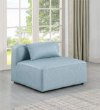 Cube Light Blue Vegan Leather Armless Chair 668LtBlu-Armless Meridian Furniture