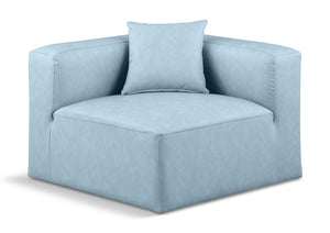 Cube Light Blue Vegan Leather Corner Chair 668LtBlu-Corner Meridian Furniture