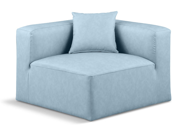 Cube Light Blue Vegan Leather Corner Chair 668LtBlu-Corner Meridian Furniture