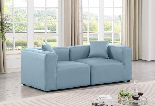 Cube Light Blue Vegan Leather Modular Sofa 668LtBlu-S72B Meridian Furniture