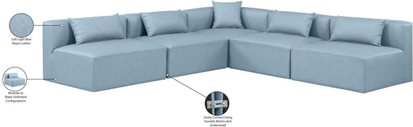 Cube Light Blue Vegan Leather Modular Sectional 668LtBlu-Sec5B Meridian Furniture