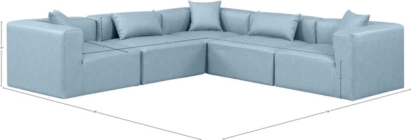 Cube Light Blue Vegan Leather Modular Sectional 668LtBlu-Sec5C Meridian Furniture