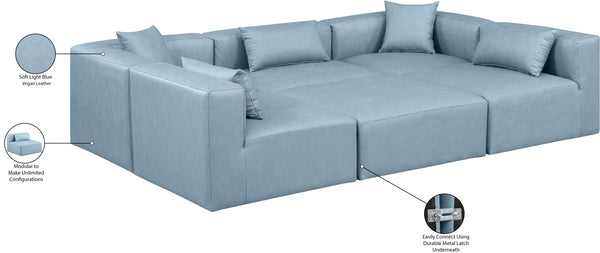 Cube Light Blue Vegan Leather Modular Sectional 668LtBlu-Sec6C Meridian Furniture