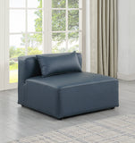 Cube Navy Blue Vegan Leather Armless Chair 668Navy-Armless Meridian Furniture