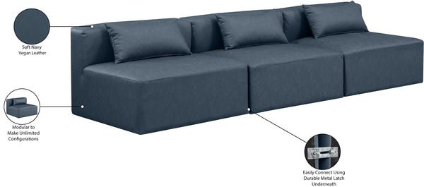 Cube Navy Blue Vegan Leather Modular Sofa 668Navy-S108A Meridian Furniture