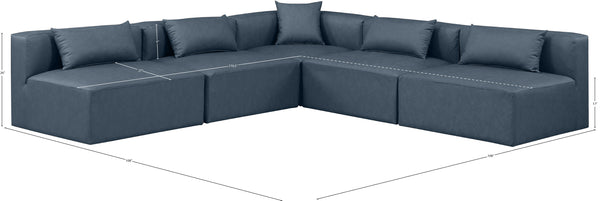 Cube Navy Blue Vegan Leather Modular Sectional 668Navy-Sec5B Meridian Furniture