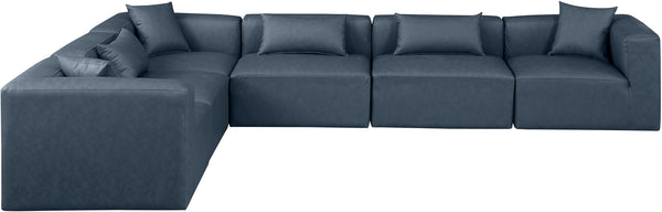 Cube Navy Blue Vegan Leather Modular Sectional 668Navy-Sec6A Meridian Furniture