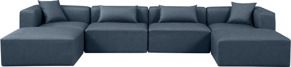 Cube Navy Blue Vegan Leather Modular Sectional 668Navy-Sec6B Meridian Furniture