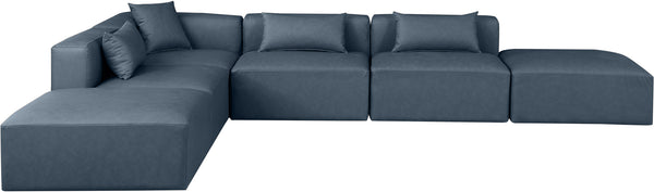 Cube Navy Blue Vegan Leather Modular Sectional 668Navy-Sec6E Meridian Furniture