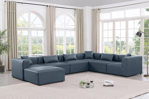 Cube Navy Blue Vegan Leather Modular Sectional 668Navy-Sec7A Meridian Furniture