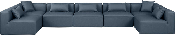 Cube Navy Blue Vegan Leather Modular Sectional 668Navy-Sec7B Meridian Furniture