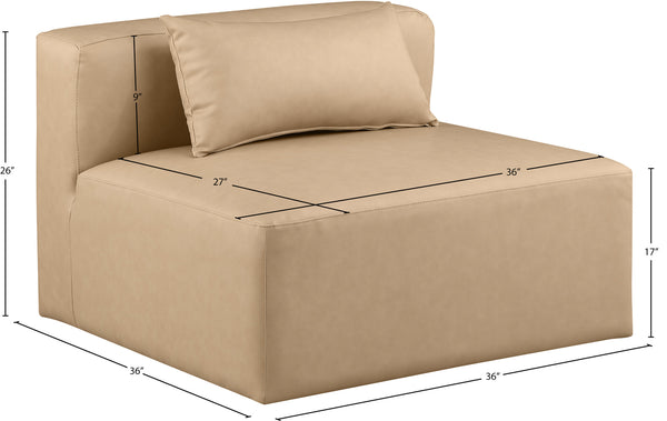 Cube Tan Vegan Leather Armless Chair 668Tan-Armless Meridian Furniture