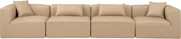 Cube Tan Vegan Leather Modular Sofa 668Tan-S144B Meridian Furniture
