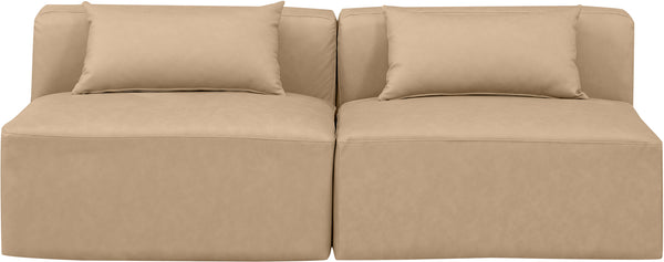 Cube Tan Vegan Leather Modular Sofa 668Tan-S72A Meridian Furniture
