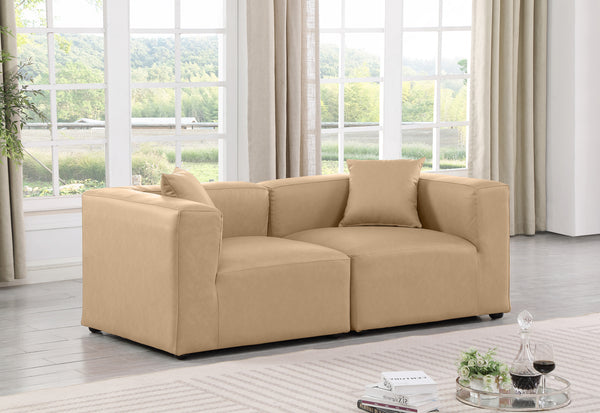 Cube Tan Vegan Leather Modular Sofa 668Tan-S72B Meridian Furniture