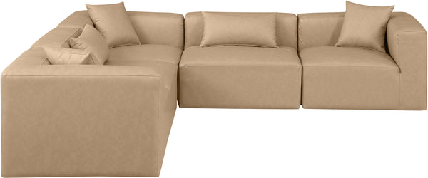 Cube Tan Vegan Leather Modular Sectional 668Tan-Sec5C Meridian Furniture