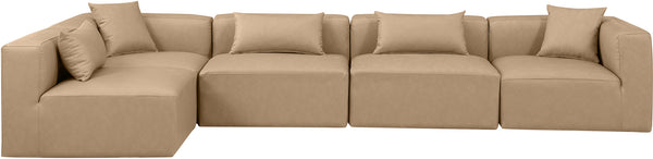 Cube Tan Vegan Leather Modular Sectional 668Tan-Sec5D Meridian Furniture