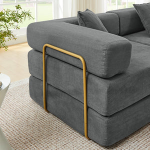 English Elm 108'' Modular Cloud Sectional Corduroy Couch with Fold Flat Backrest for Living Rooms Grey W1117S00292