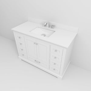 English Elm White 48-inch Single Bath Vanity with Cultured Marble Top, Chrome Faucet, Soft-Close Drawers & Ample Storage B2731P258348
