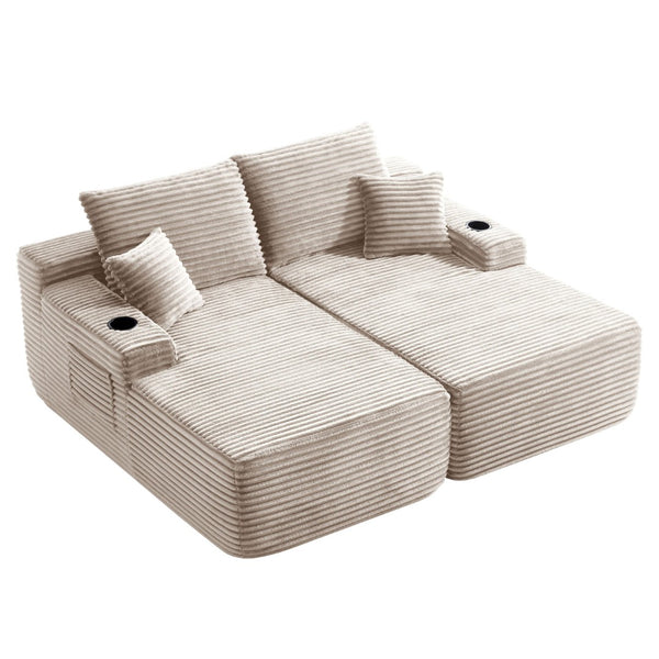 English Elm New Cloud Sectional Sofa Deep Plush Seat Double Chaise Low Profile Modern Lounge Beige W3975P475551