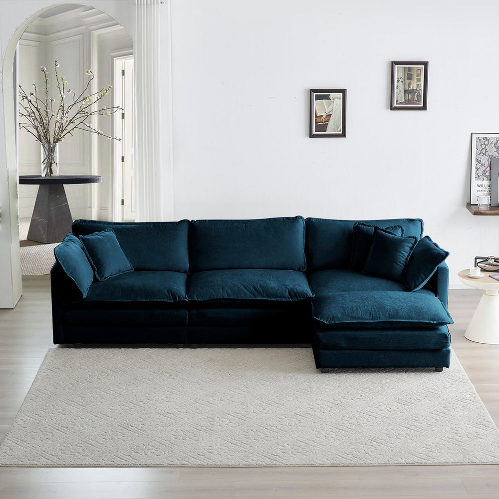 English Elm Free Combination Comfy Modular Oversized Blue Chenille L-Shaped Sectional Sofa With Reversible Ottoman W714S00317