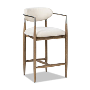 English Elm Jennifer Taylor Home - Artemis Plush 26" Counter Stool in Warm White Chenille with Brushed Nickel Arms & Rubberwood Frame B2719P280172
