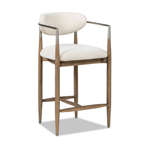 English Elm Jennifer Taylor Home - Artemis Plush 26" Counter Stool in Warm White Chenille with Brushed Nickel Arms & Rubberwood Frame B2719P280172