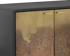 Sunpan Auburn Media Console Cabinet - Exotic Vibrance with Antique Brass Ombre Finish & Black Metal Frame