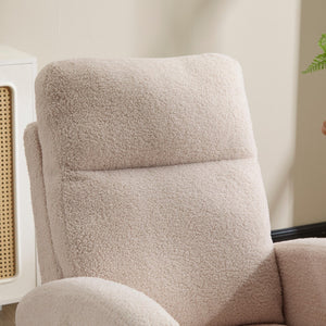English Elm Modern Upholstered Glider Rocker with Teddy Fabric High Back and Rubberwood Base Beige W3723P409073