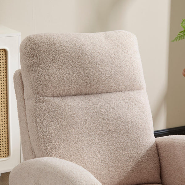 English Elm Modern Upholstered Glider Rocker with Teddy Fabric High Back and Rubberwood Base Beige W3723P409073