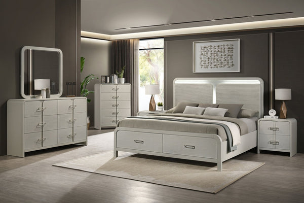 English Elm Aria Queen Bedroom Set with Illuminated Mirror Gloss Finish and Storage Drawers B009S01903