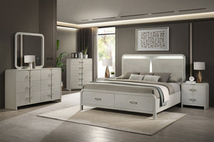 English Elm Aria Modern King Bedroom Set with Upholstered Headboard Built-in Lighting Storage B009S01905
