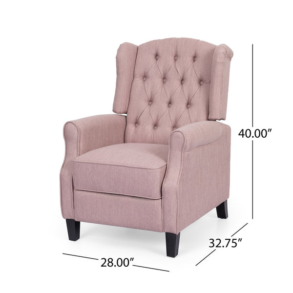 English Elm Christopher Knight Home® - 28" 28" Wide Manual Wing Chair Recliner Light Pink Fabric Push-Back Tufted Diamond Stitch Cozy Elegance 68629.00LBLSH